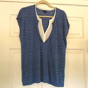 Nautica Womens linen V-neck striped top